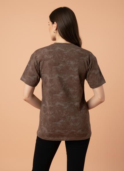Stylish Cartoon Graphic Printed Brown Cotton T-Shirt for Women
