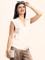 Women's Luxury European Satin V Neck Pleated Sleeveless Top