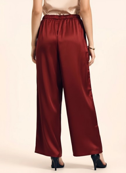 Satin Wide Leg Pants European Fabric  Wine Red Glam Look