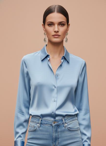 Steel Blue Regular Fit Summer Satin Shirt