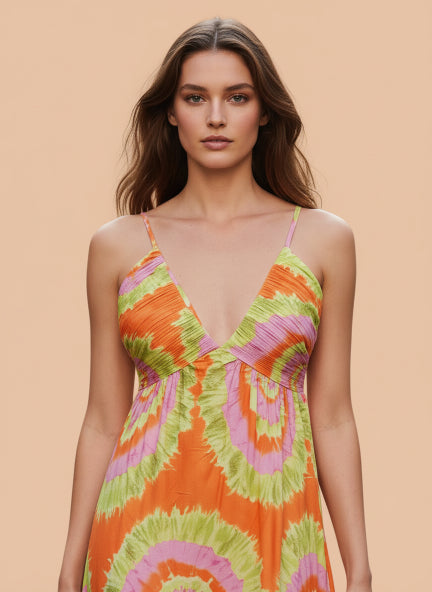 Vibrant Tie-Dye Spiral Maxi Dress for Women