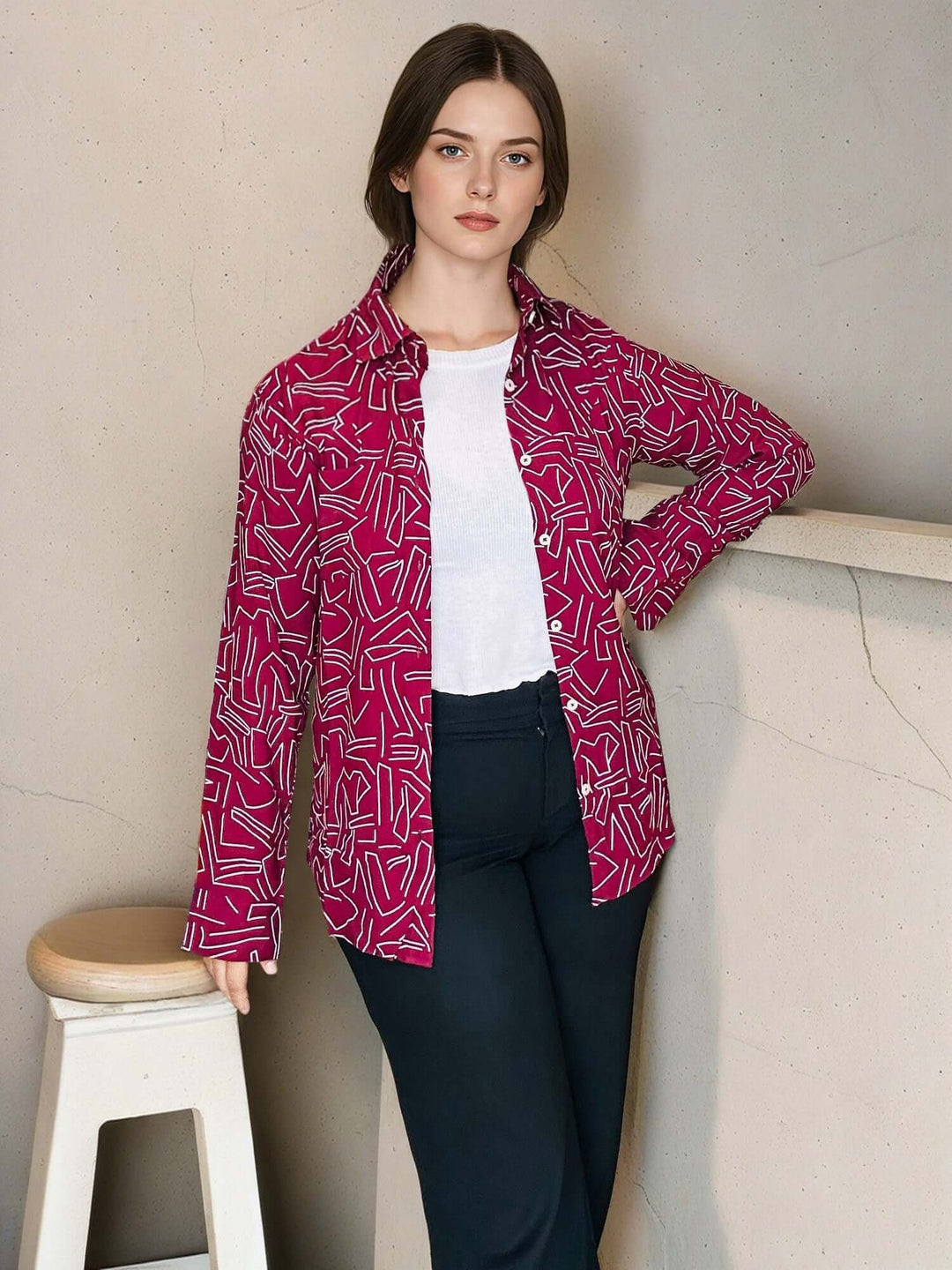 Women'S Premium Rayon Shirt With Spread Collar