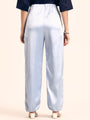 Luxury Satin Wide Leg Pants European Fabric  Ice Blue Glam Look