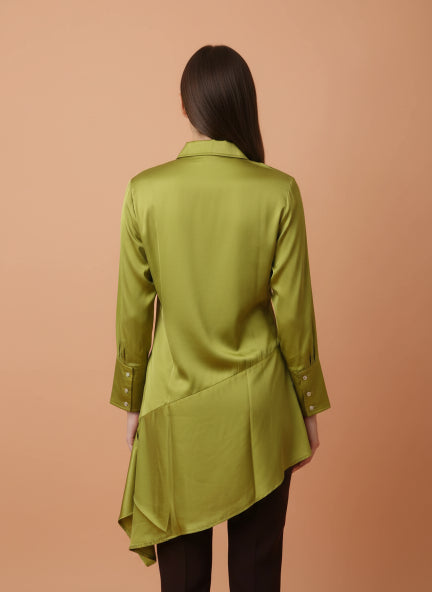 European Satin A Symetrical Shirt Top