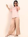 Luxury Satin Wide Leg Pants European Fabric  Peachy Pink Glam Look