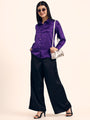 Luxury Satin Wide Leg Pants European Fabric  Black Glam Look