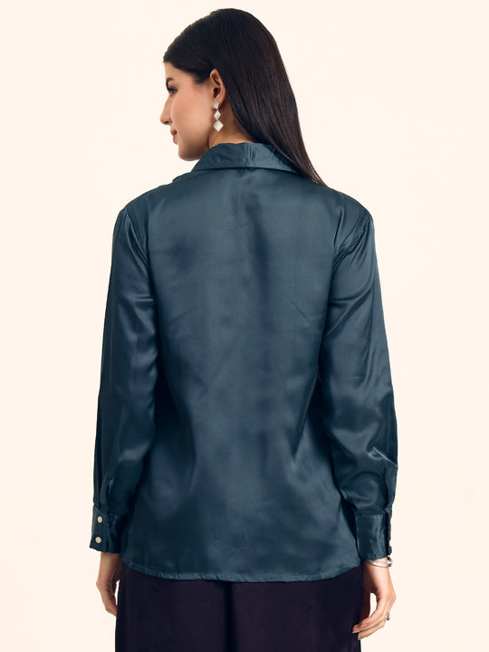 Luxury Modal Satin Shirt for Women  Deep Teal