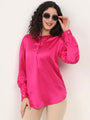 Summer Satin Magenta Front Pleated Tunic