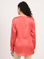 Summer Satin Coral Front Pleated Tunic