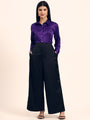 Luxury Satin Wide Leg Pants European Fabric  Black Glam Look