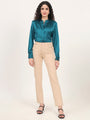 Summer Satin Peacock Mandarin Collar Shirt