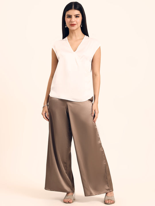Women's Luxury European Satin V Neck Pleated Sleeveless Top