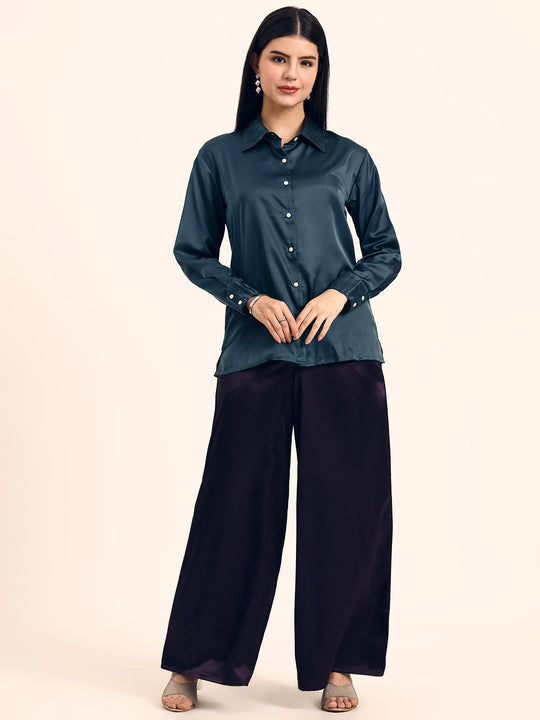 Luxury Modal Satin Shirt for Women  Deep Teal