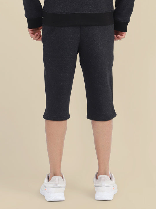 Mens Black Cotton Fleece Winter Shorts