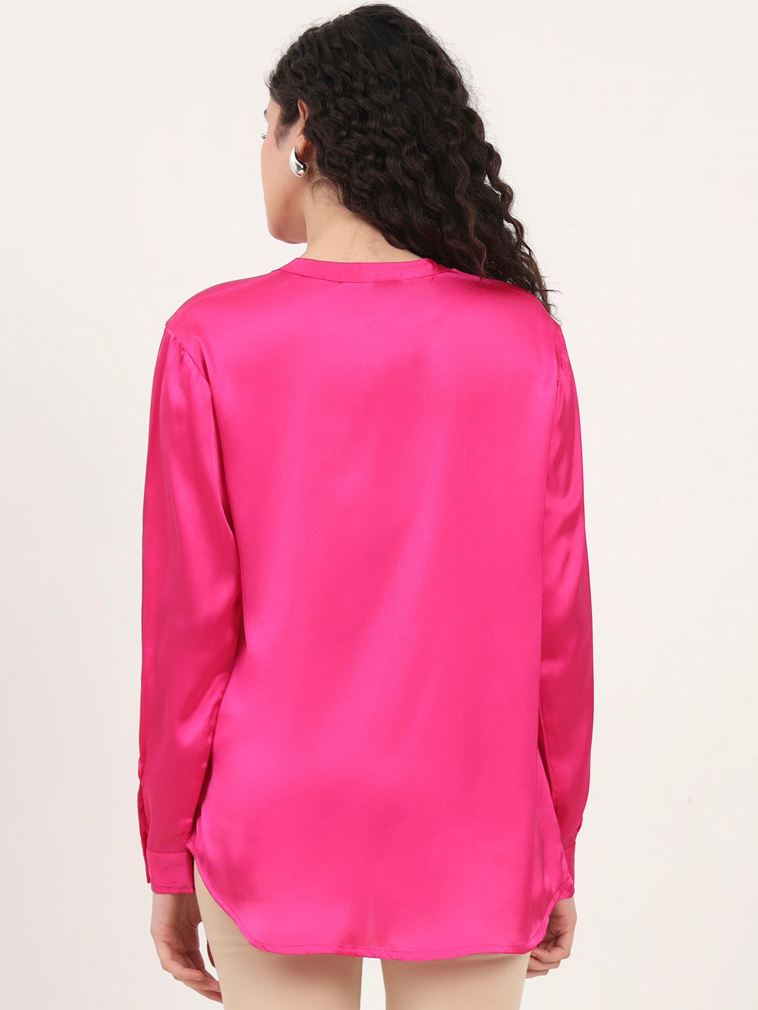 Summer Satin Magenta Front Pleated Tunic