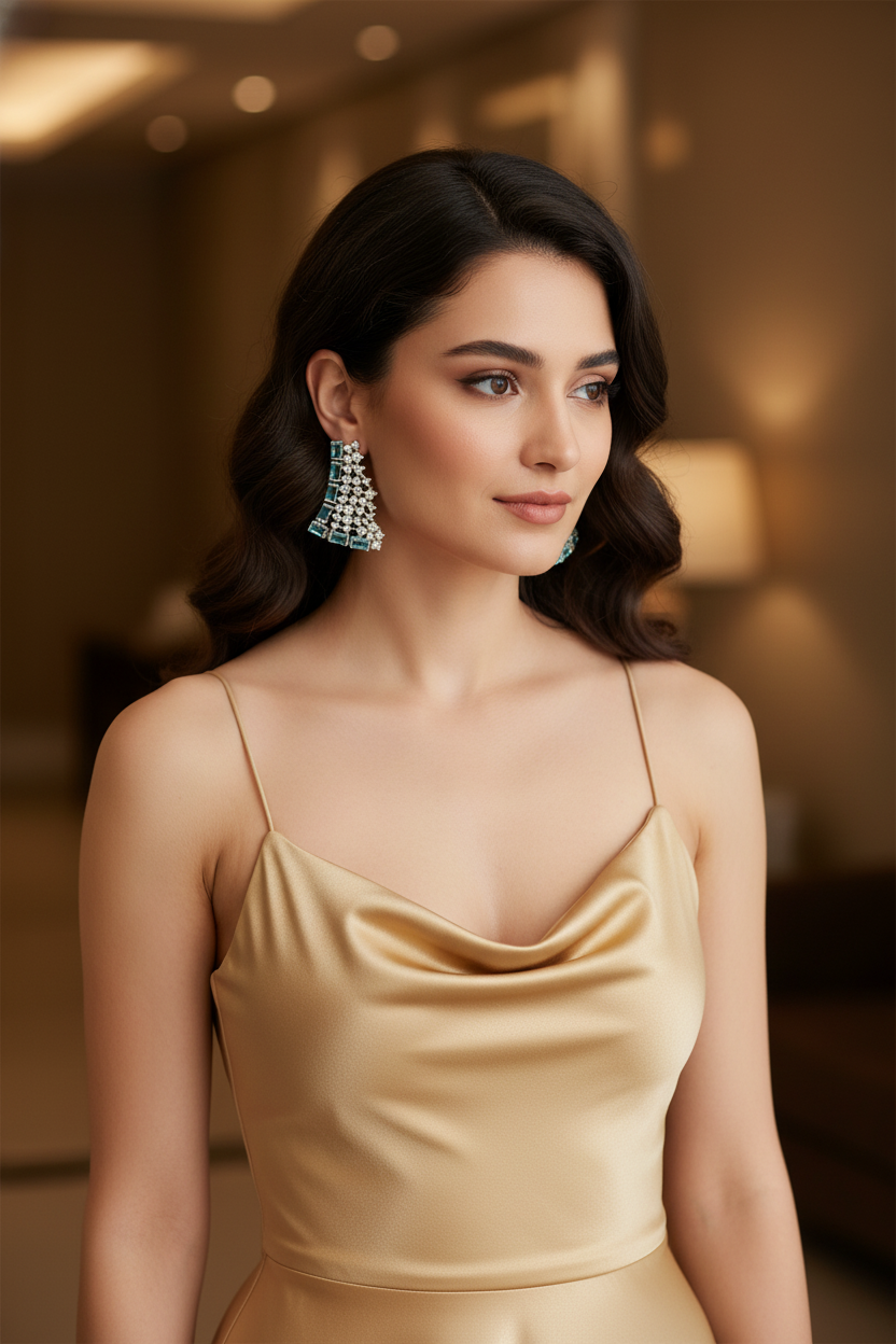 Luxury Aqua Blue Cubic Zirconia Necklace & Earrings Set