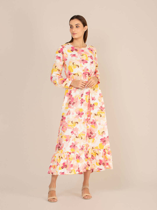 Rayon Printed Full Sleeve Maxi Dress