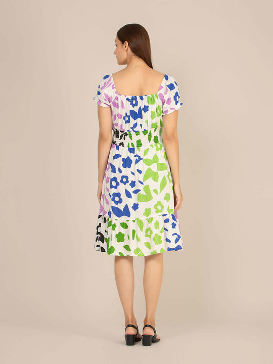 Rayon Printed Striped Smocked Midi Dress