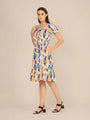 Rayon Printed Striped Smocked Midi Dress