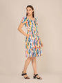 Rayon Printed Striped Smocked Midi Dress
