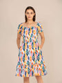 Rayon Printed Striped Smocked Midi Dress