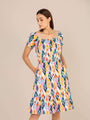 Rayon Printed Striped Smocked Midi Dress