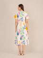 Rayon Printed Puff Sleeve A Line Front Button Maxi Dress