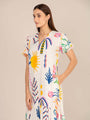 Rayon Printed Puff Sleeve A Line Front Button Maxi Dress