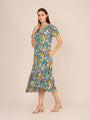 Rayon Printed Puff Sleeve A Line Front Button Maxi Dress