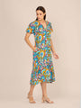 Rayon Printed Puff Sleeve A Line Front Button Maxi Dress