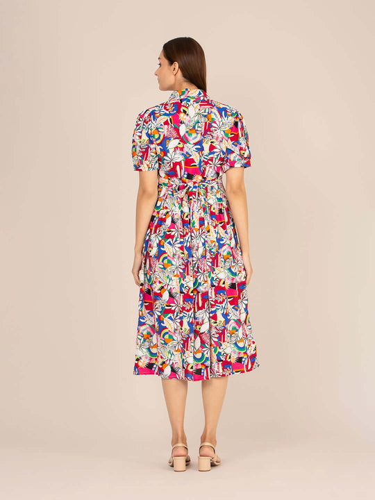 Rayon Printed Puff Sleeve A Line Shirt Dress