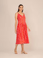 Rayon Printed Fit & Flare V Neck Shoulder Strap Maxi Dress