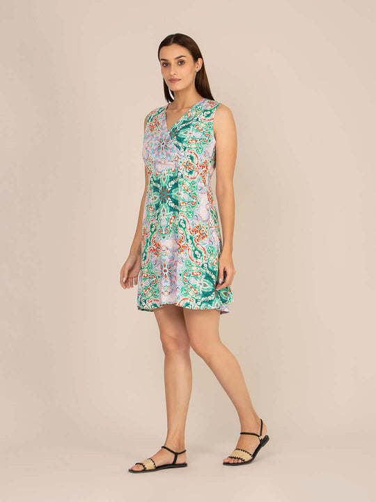 Rayon Printed Fit & Flare A Line Midi Dress