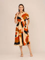 Rayon Printed Puff Sleeve A Line Shirt Dress