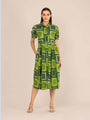 Rayon Printed Puff Sleeve A Line Shirt Dress