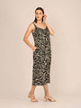Rayon Printed V Neck Shoulder Strap Maxi Dress