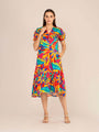 Rayon Printed Puff Sleeve A Line Front Button Maxi Dress