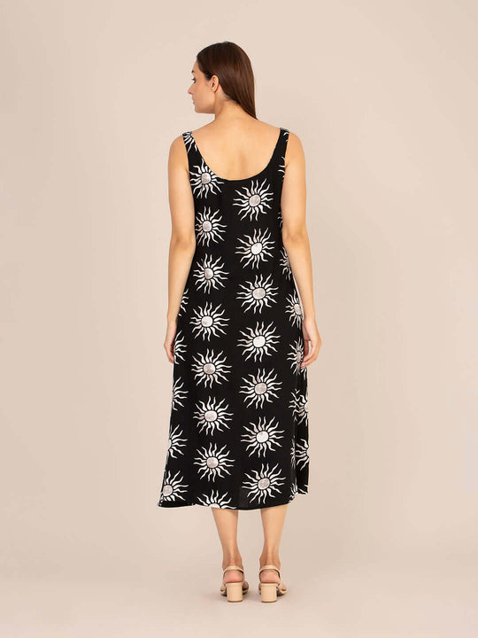 Rayon Printed Sleeveless Fit & Flare Maxi Dress
