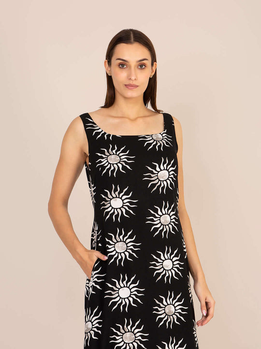 Rayon Printed Sleeveless Fit & Flare Maxi Dress