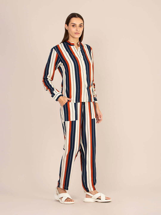 Women'S Premium Rayon Striped Coord Set