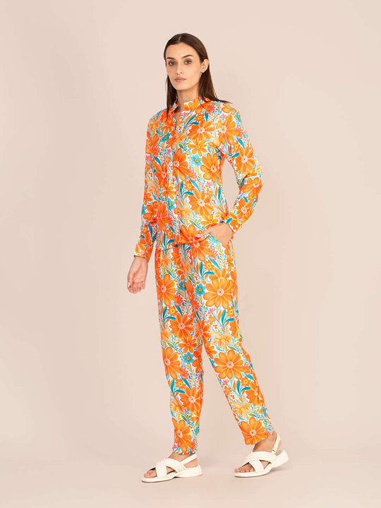 Women'S Premium Roman Satin Floral Coord Set