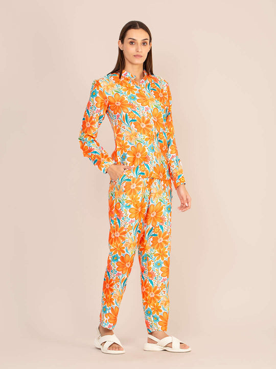 Women'S Premium Roman Satin Floral Coord Set
