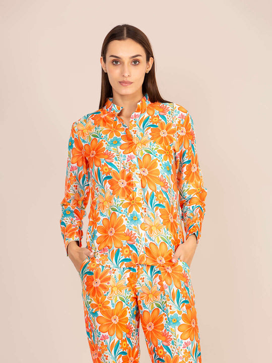 Women'S Premium Roman Satin Floral Coord Set