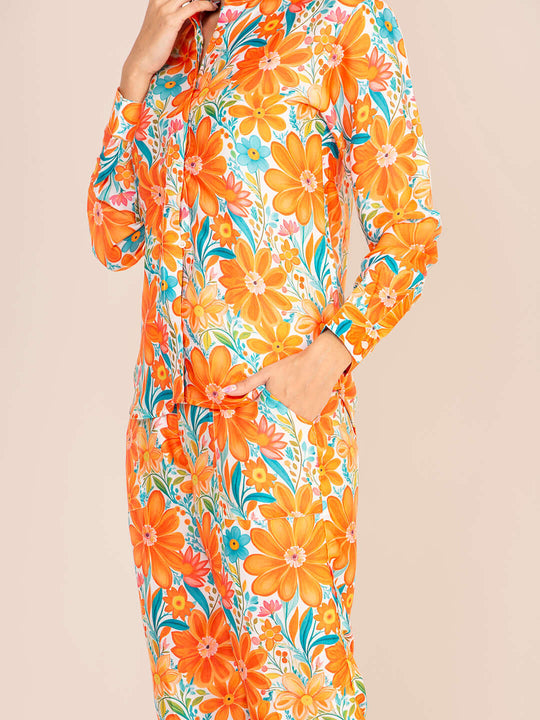 Women'S Premium Roman Satin Floral Coord Set