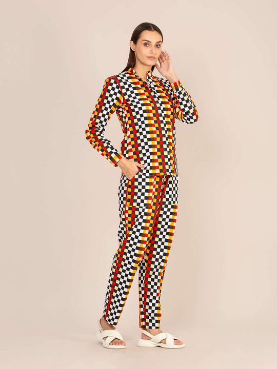 Women'S Premium Poplin Checkered Coord Set
