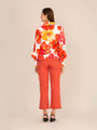 Women'S Premium Multi Digital Print Shirt With Rust Red Straight Fit Trouser