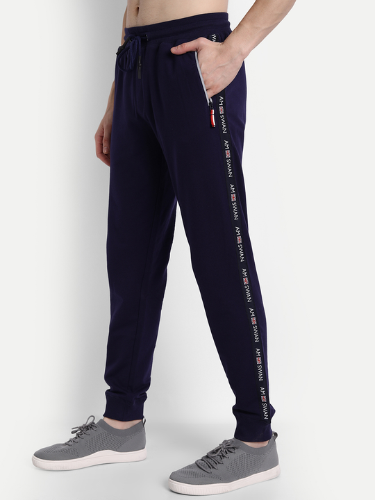 Mens Cotton Rich Lycra Track Pant With Side Printed Tape