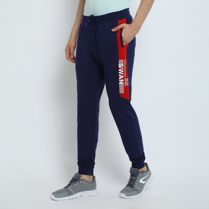 MENS PREMIUM COTTON COLOURBLOCKED PRINTED TRACK PANTS