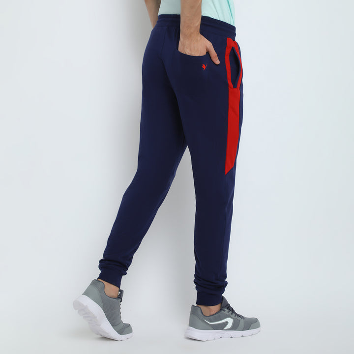 MENS PREMIUM COTTON COLOURBLOCKED PRINTED TRACK PANTS