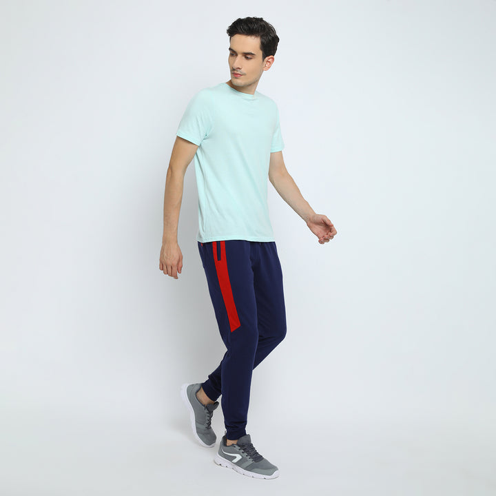 MENS PREMIUM COTTON COLOURBLOCKED PRINTED TRACK PANTS